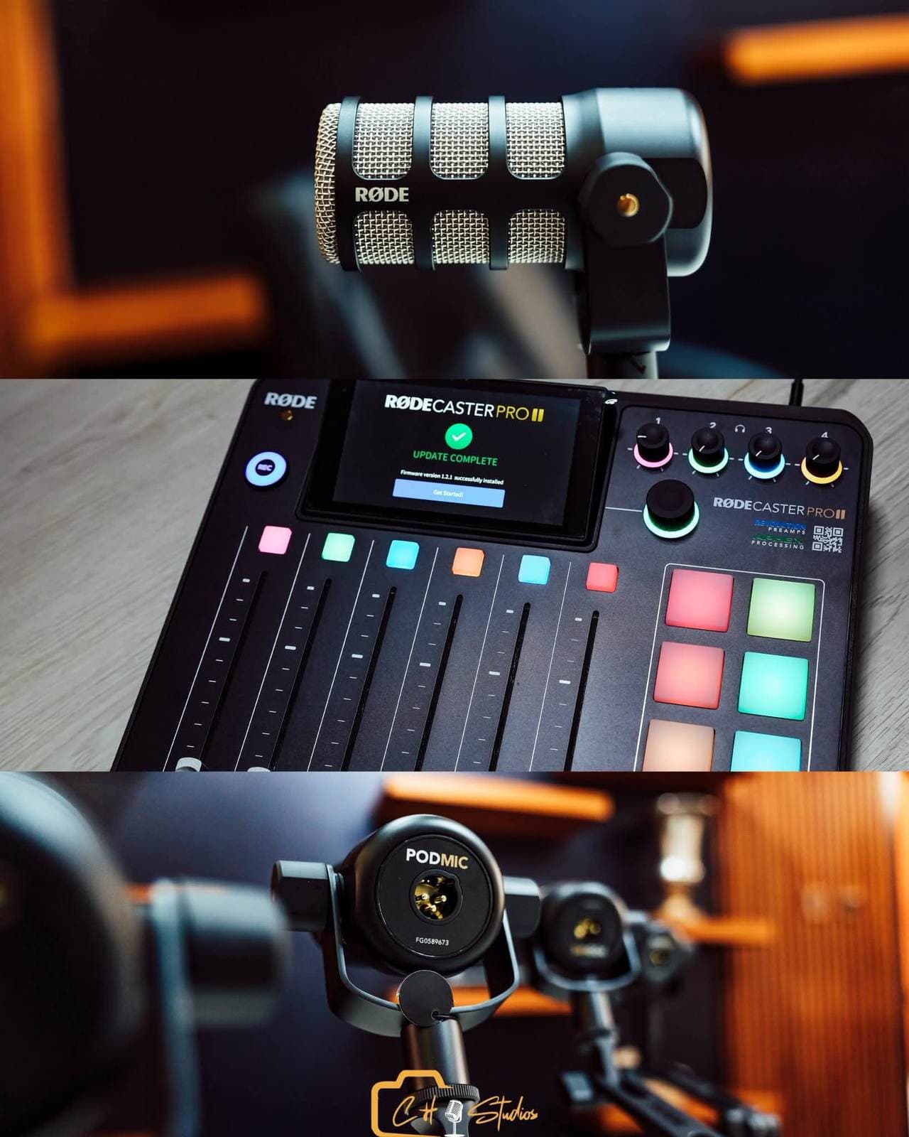 Podcast recording gear at CH Studios